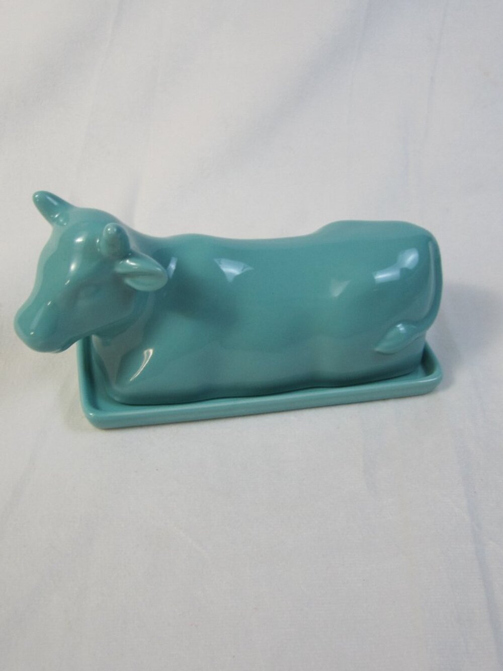 Cow Butter Dish Turquoise Blue Ceramic Stoneware Food Network Country Farm